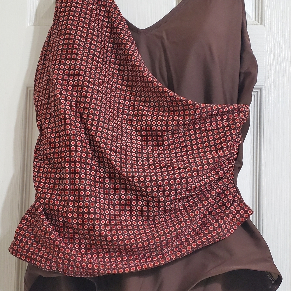 Bathing Suit Shore Shapes 20W  Brown with Rust patterned drape